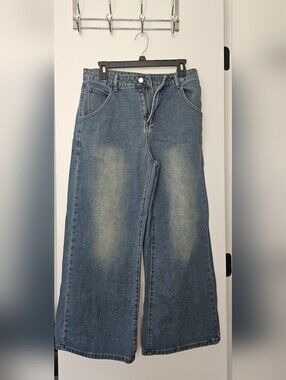 Size L Women's Wide Leg Blue Washed Jeans